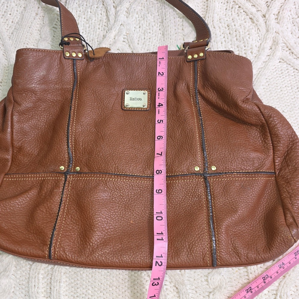 Liz & Co Leather Tote Bag Brown Pebbled Studded Women Large Good - Picture 10 of 10